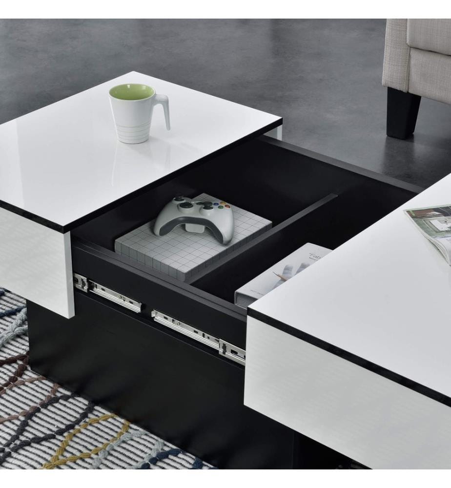 Table basse Lens avec 2 compartiments de rangement intégrés et plateau relevable