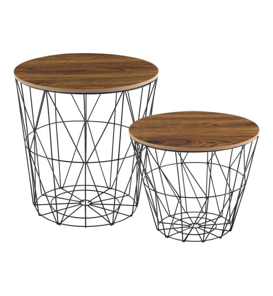 Metallkorb Beistelltisch Codogno 2er-Set Schwarz Eiche Antik