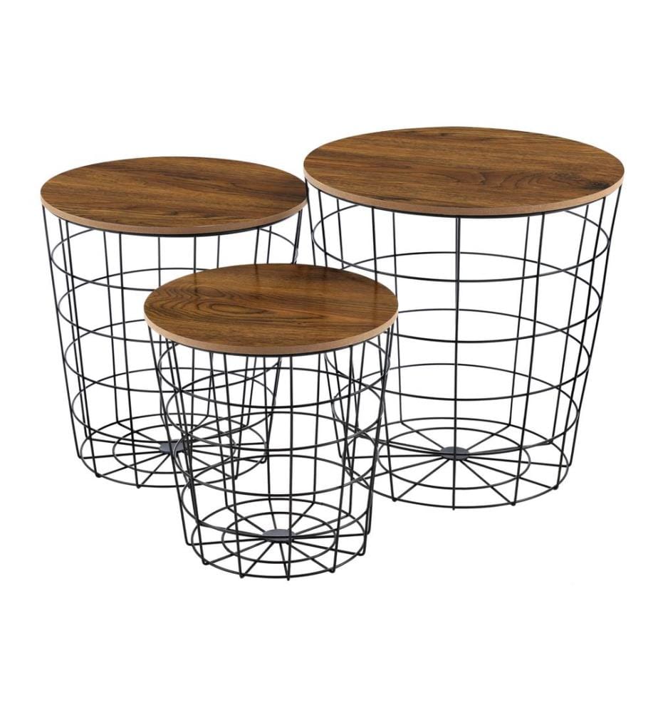 Metallkorb Beistelltisch Curno 3er Set Eiche Antik