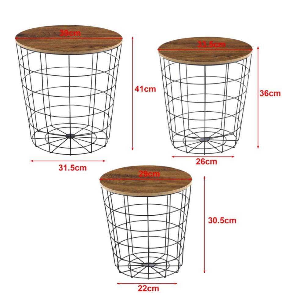 Metallkorb Beistelltisch Curno 3er Set Eiche Antik