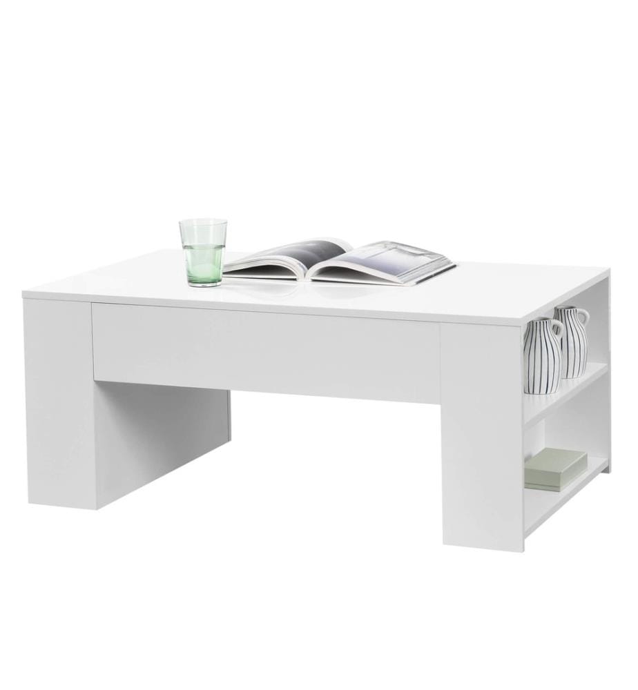 Couchtisch Vellinge 100x60x42 cm mit 2 Seitenfächer Weiss Hochglanz