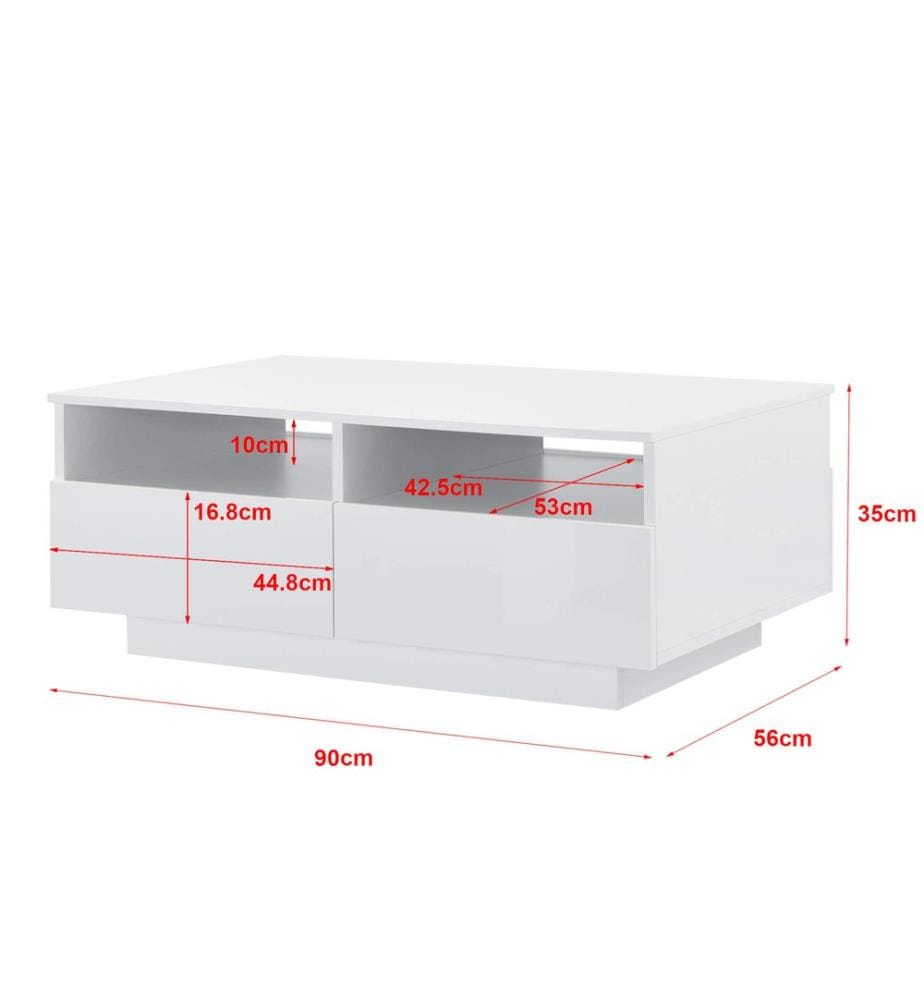 Table basse Svalöv 35 x 90 x 56 cm avec 4 tiroirs et 2 étagères, blanche