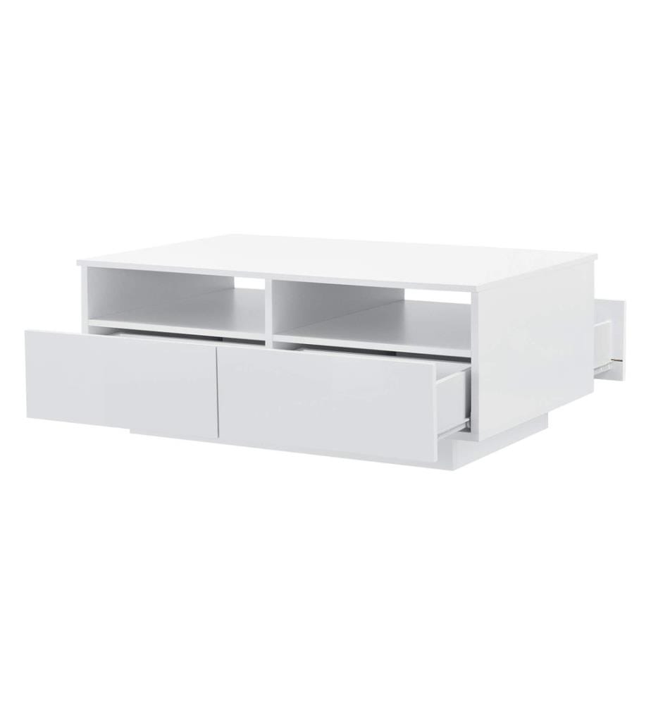 Table basse Svalöv 35 x 90 x 56 cm avec 4 tiroirs et 2 étagères, blanche
