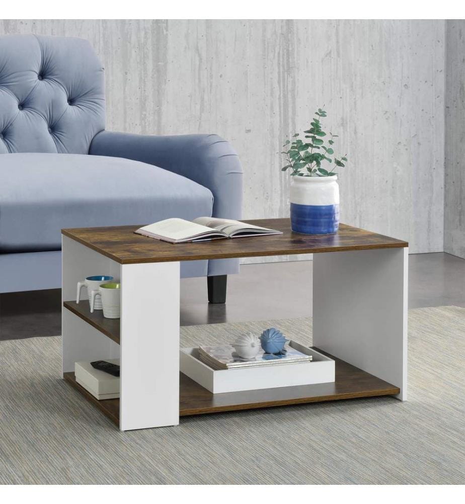 Table basse Filipstad 43 x 71 x 56 cm, blanc et chêne foncé