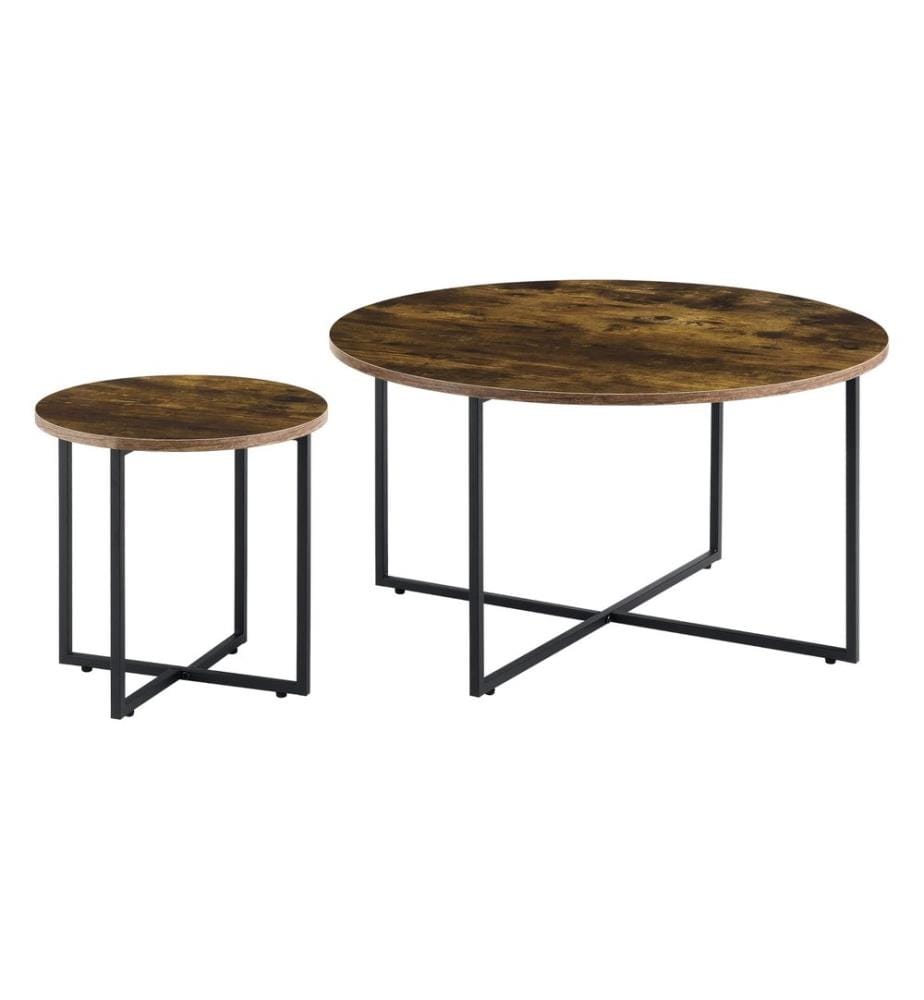 Lot de 2 sets de table Härjedalen, ronds, teinte bois foncé