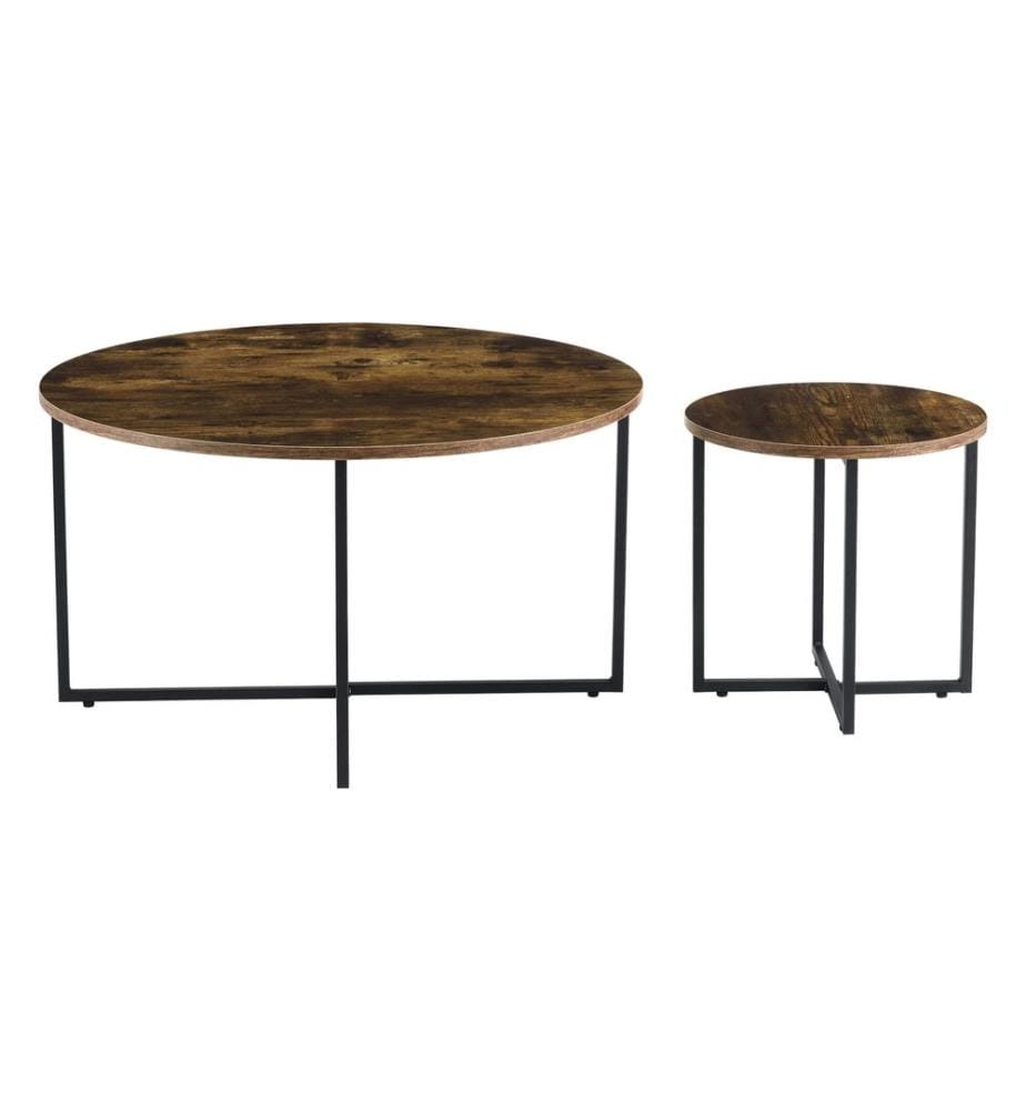Lot de 2 sets de table Härjedalen, ronds, teinte bois foncé
