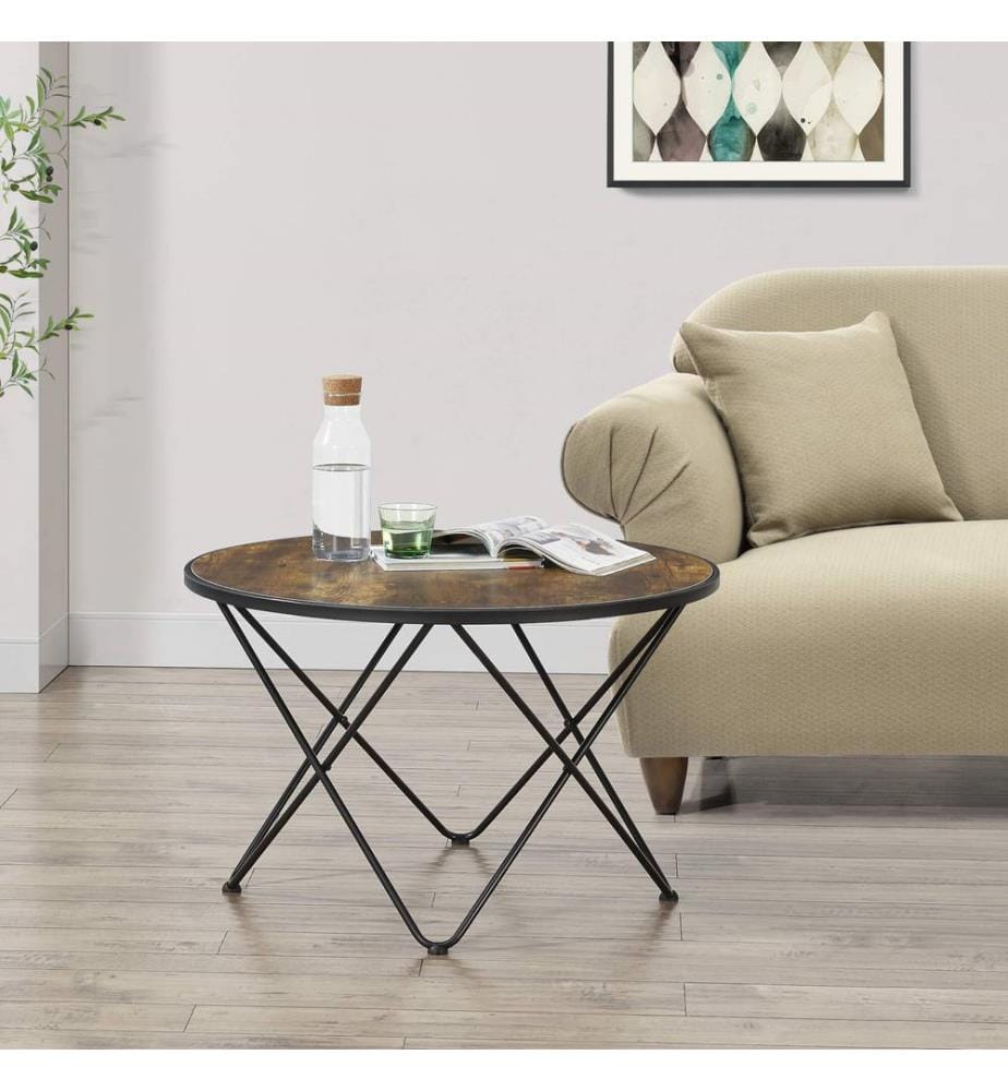 Table basse Goskamark 80 x 50 cm, structure en acier, teinte bois foncé