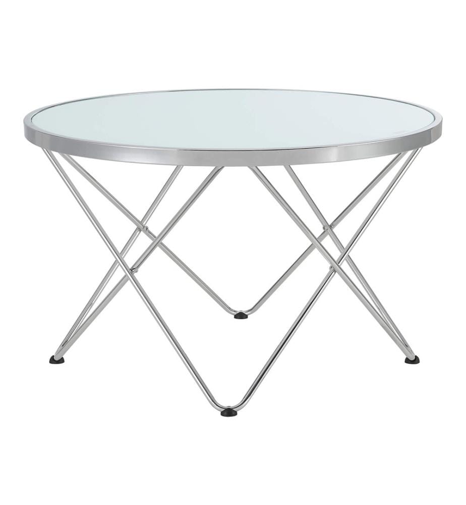 Table basse Nikkeby 80 x 50 cm, structure métallique argentée, aspect verre dépoli