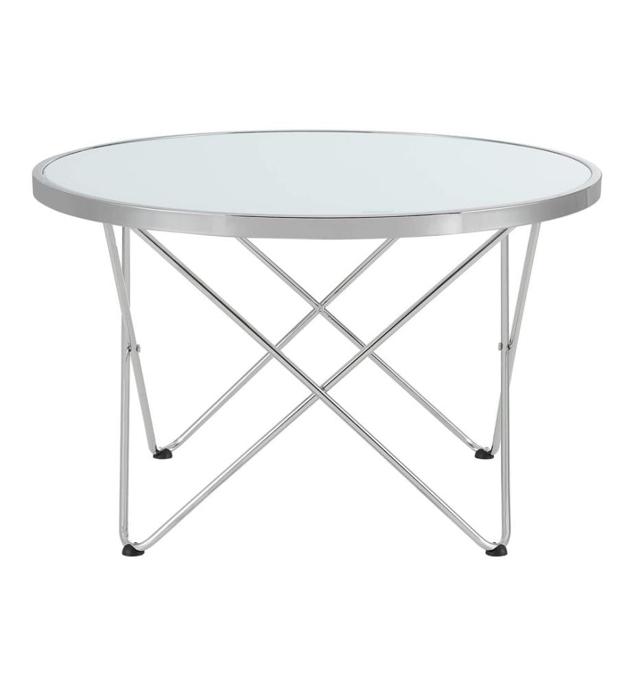 Table basse Nikkeby 80 x 50 cm, structure métallique argentée, aspect verre dépoli