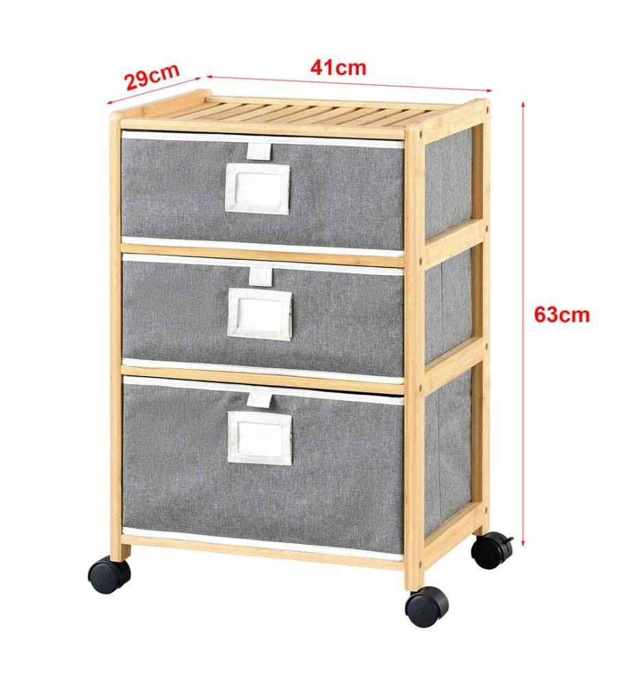 Table d'appoint en bambou Noorliit à 3 tiroirs, sur roulettes