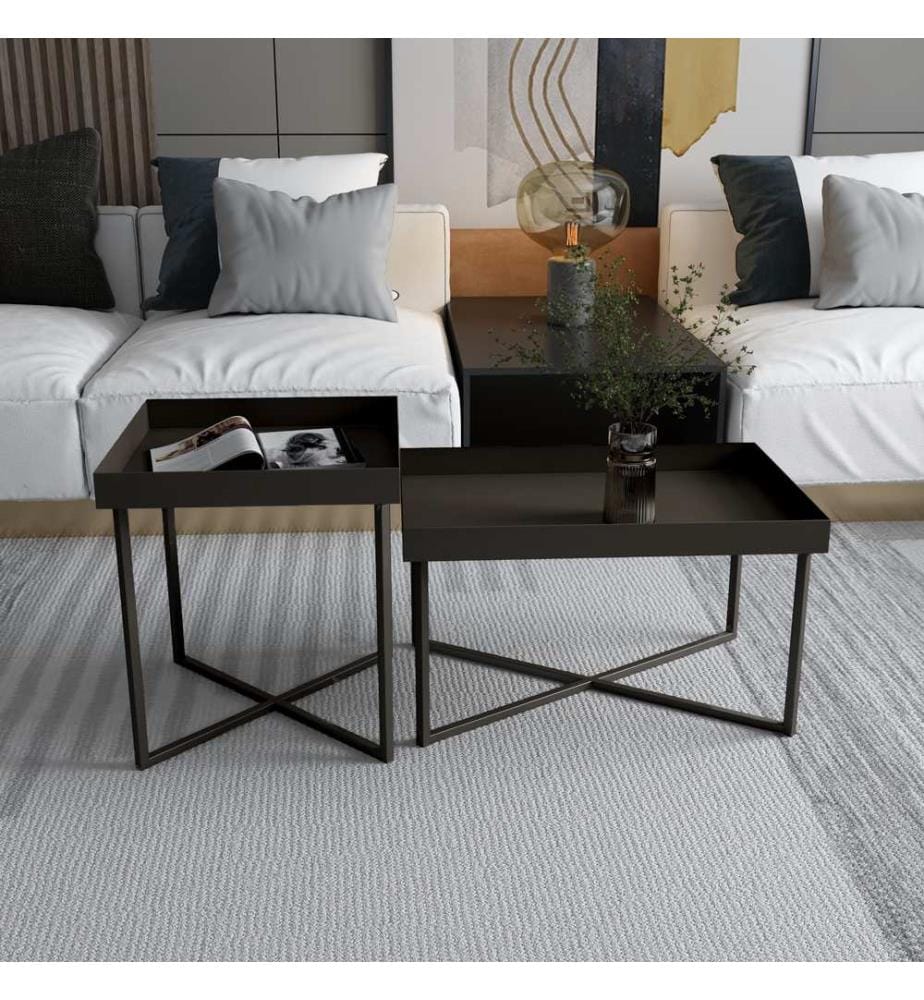 Lot de 2 tables basses Heinola, en acier noir