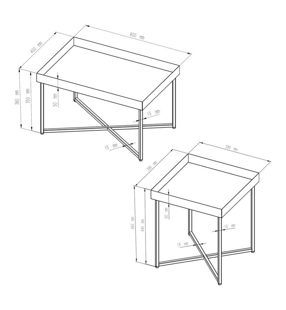 Lot de 2 tables basses Heinola, en acier noir