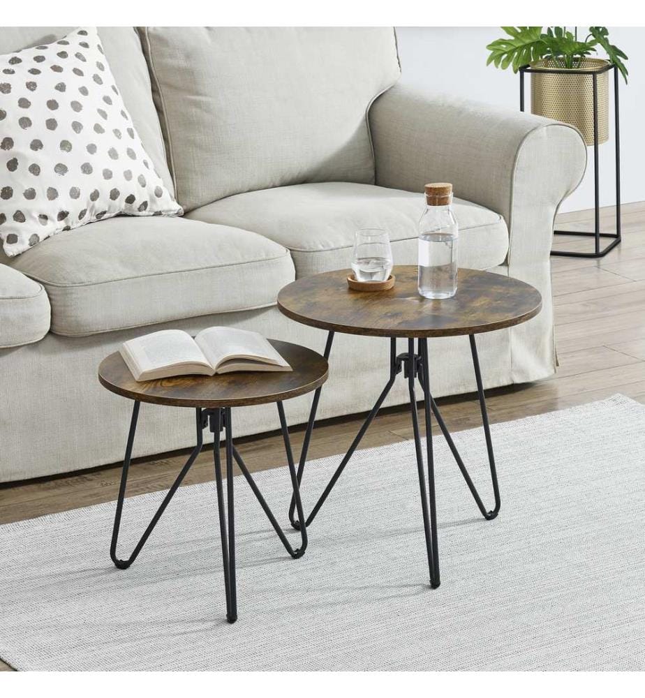 Lot de 2 tables basses Väsby, teinte bois foncé et noir