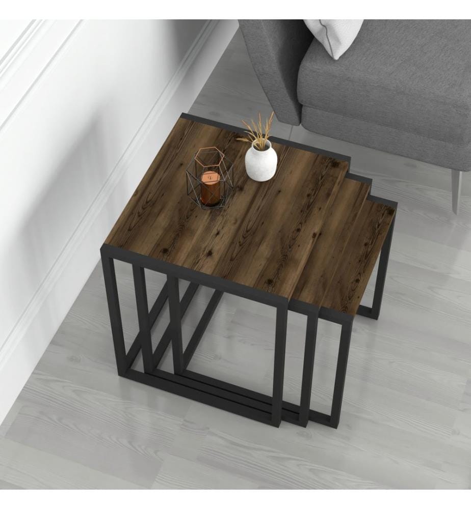 Ensemble de 3 tables gigognes Sunnfjord, aspect chêne vieilli