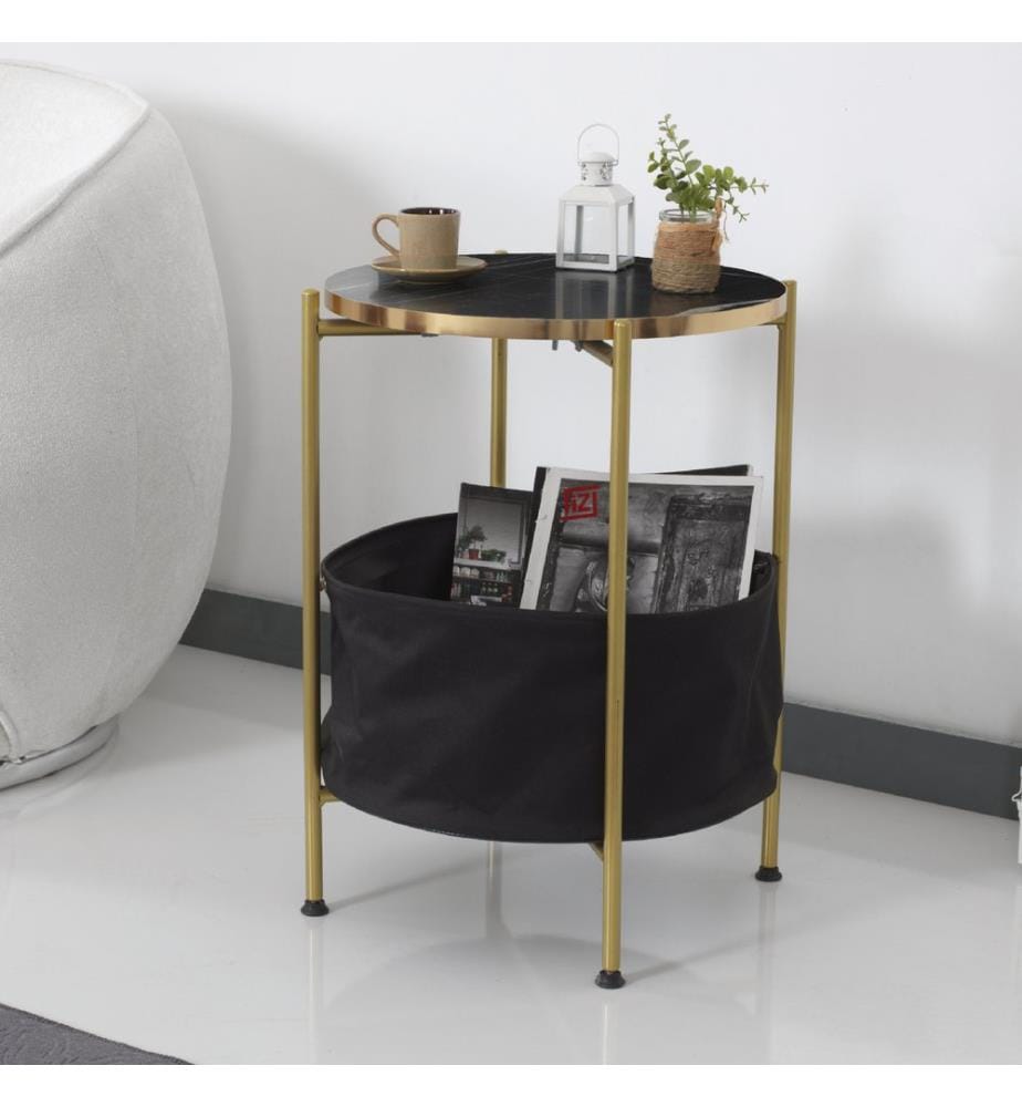 Table d'appoint Suonenjoki 59 x 47 cm, dorée, aspect marbre noir