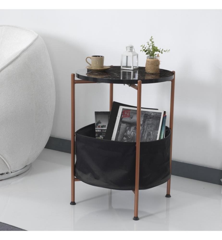 Table d'appoint Suonenjoki 59 x 47 cm, couleur bronze, aspect marbre noir