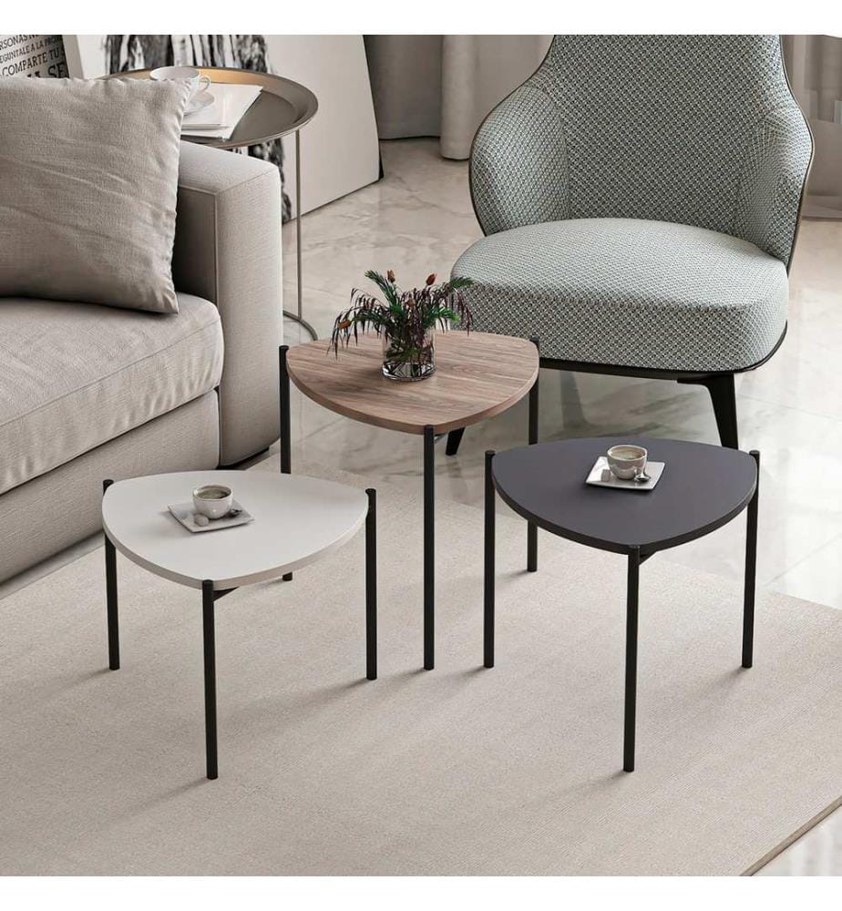 Lot de 3 tables d'appoint Glamsbjerg, aspect chêne, anthracite et blanc