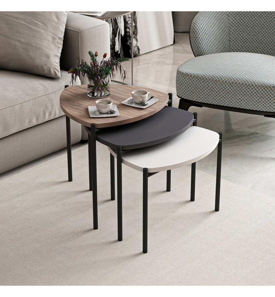 Lot de 3 tables d'appoint Glamsbjerg, aspect chêne, anthracite et blanc