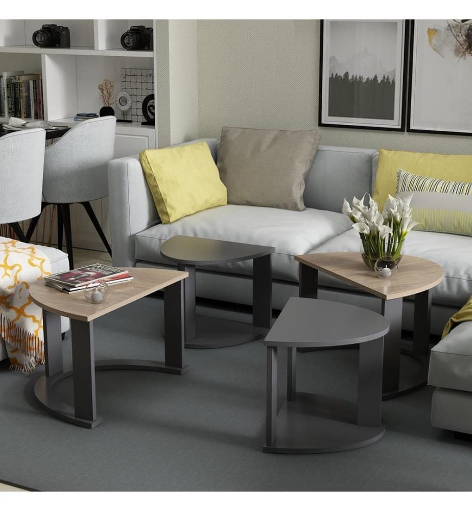 Ensemble de tables basses Dragsholm, 4 pièces, aspect chêne, anthracite
