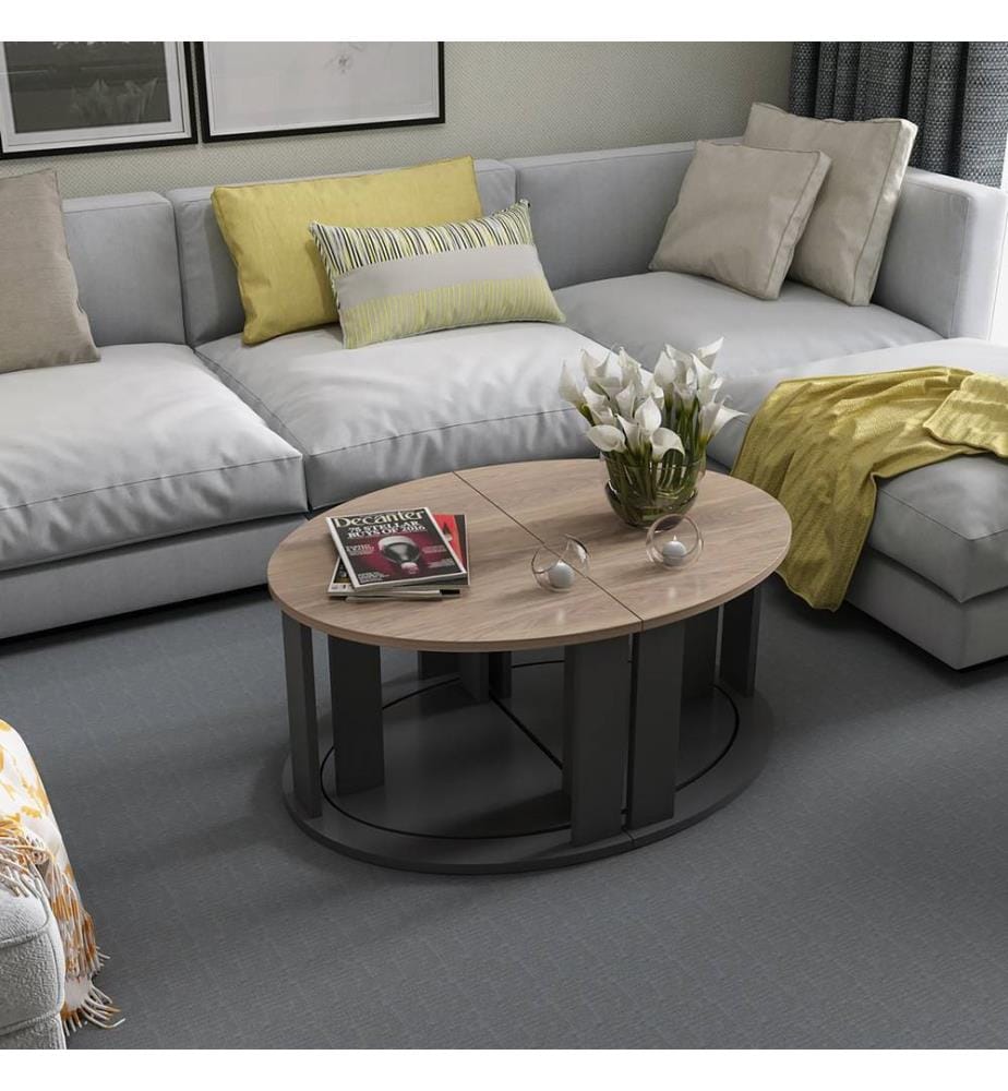 Ensemble de tables basses Dragsholm, 4 pièces, aspect chêne, anthracite