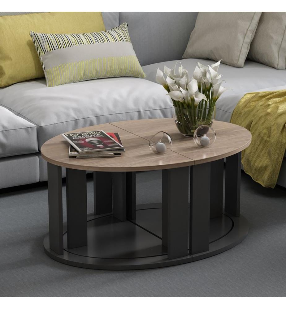 Ensemble de tables basses Dragsholm, 4 pièces, aspect chêne, anthracite
