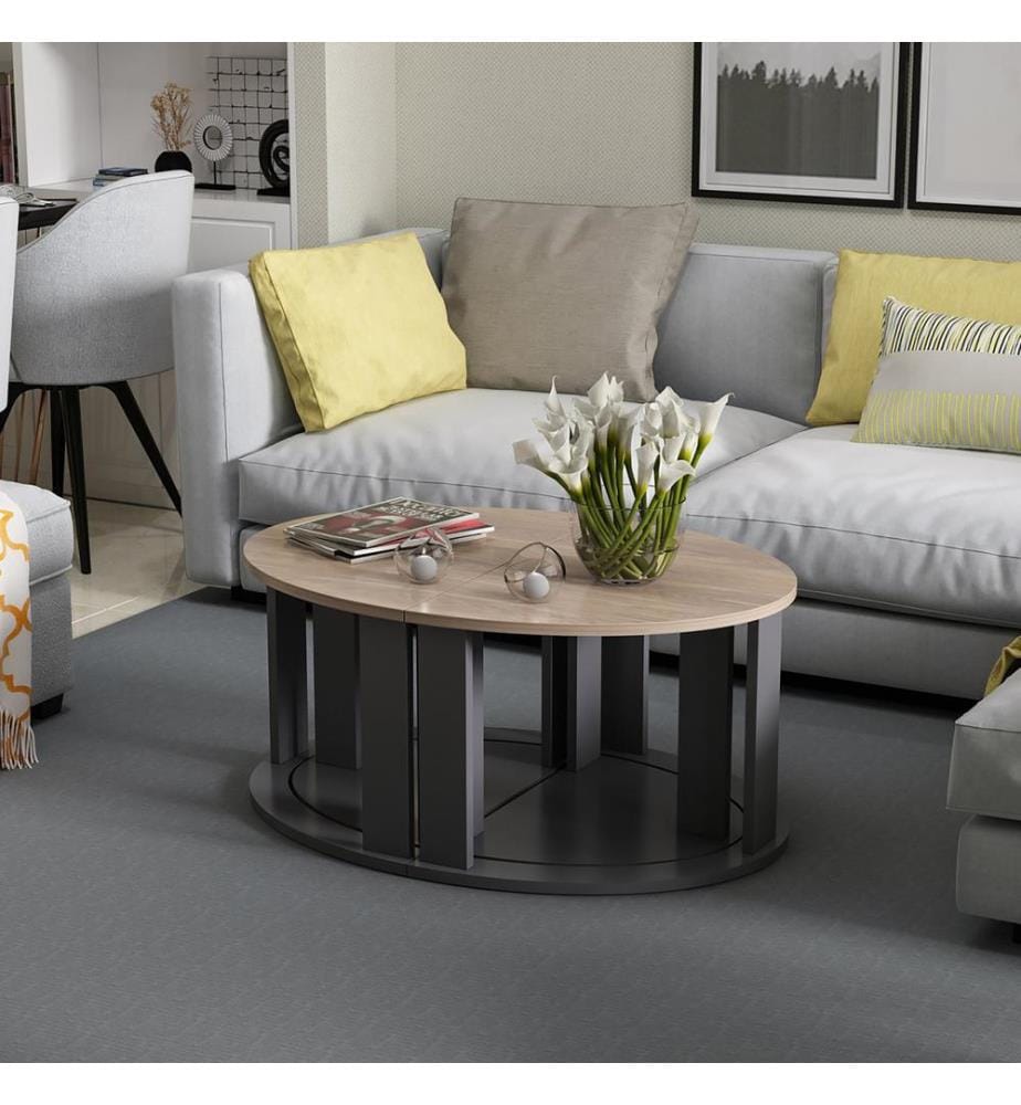 Ensemble de tables basses Dragsholm, 4 pièces, aspect chêne, anthracite