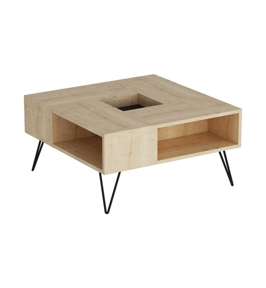 Table basse Gråsten avec compartiments de rangement, chêne Saphir noir