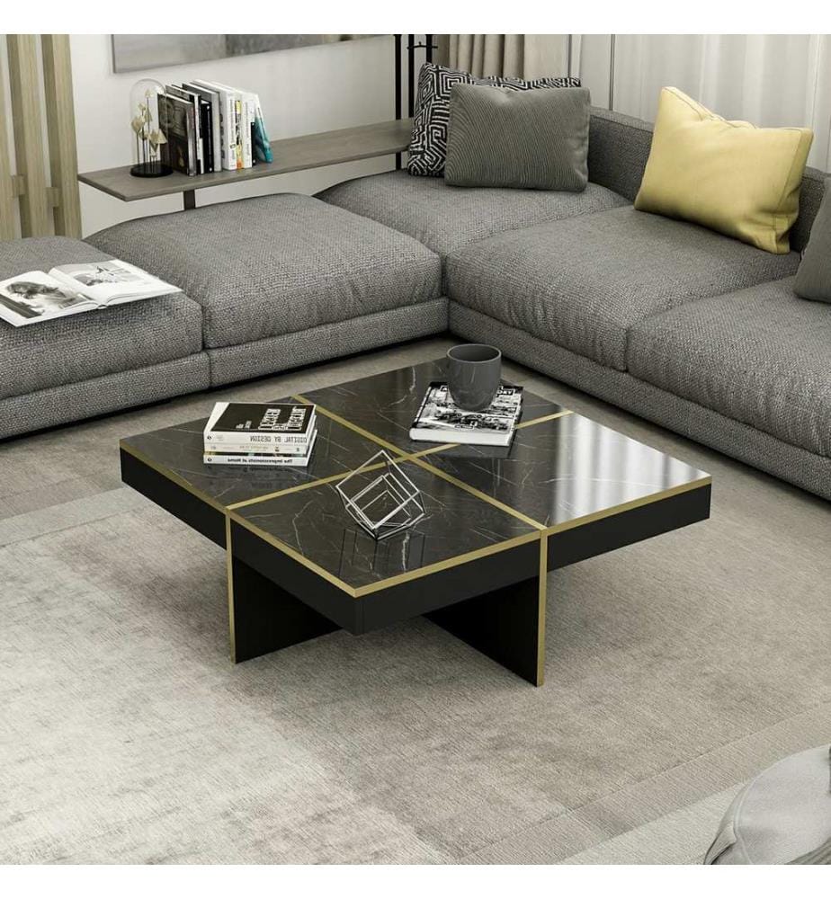 Table basse Fjerritslev 35 x 90 x 90 cm, aspect marbre noir