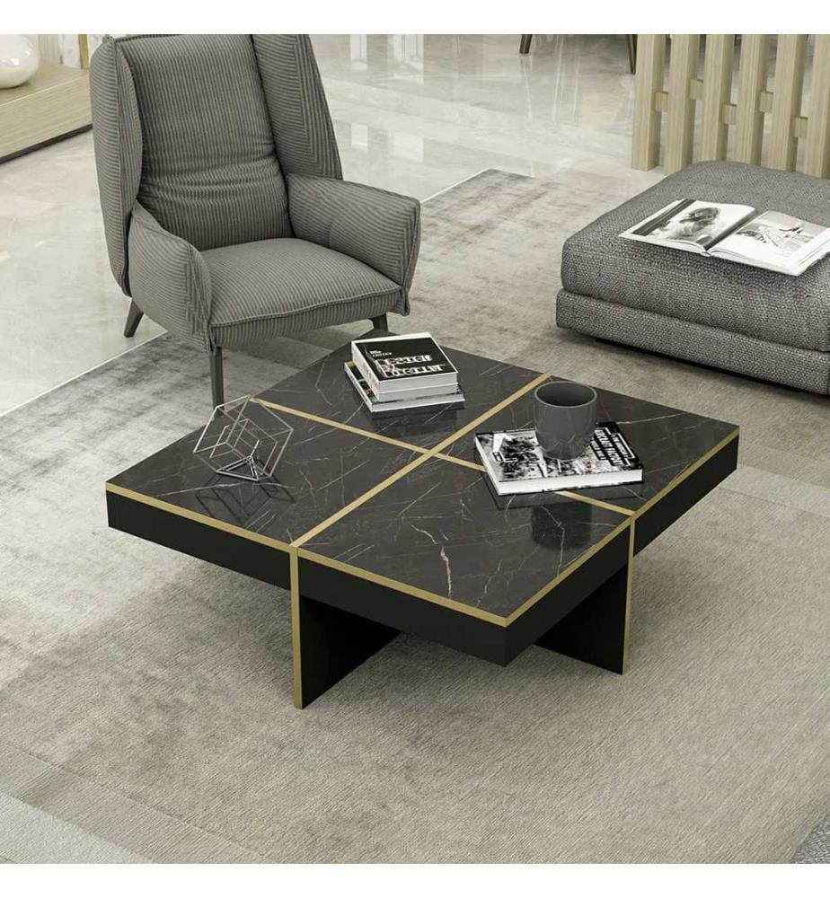 Table basse Fjerritslev 35 x 90 x 90 cm, aspect marbre noir