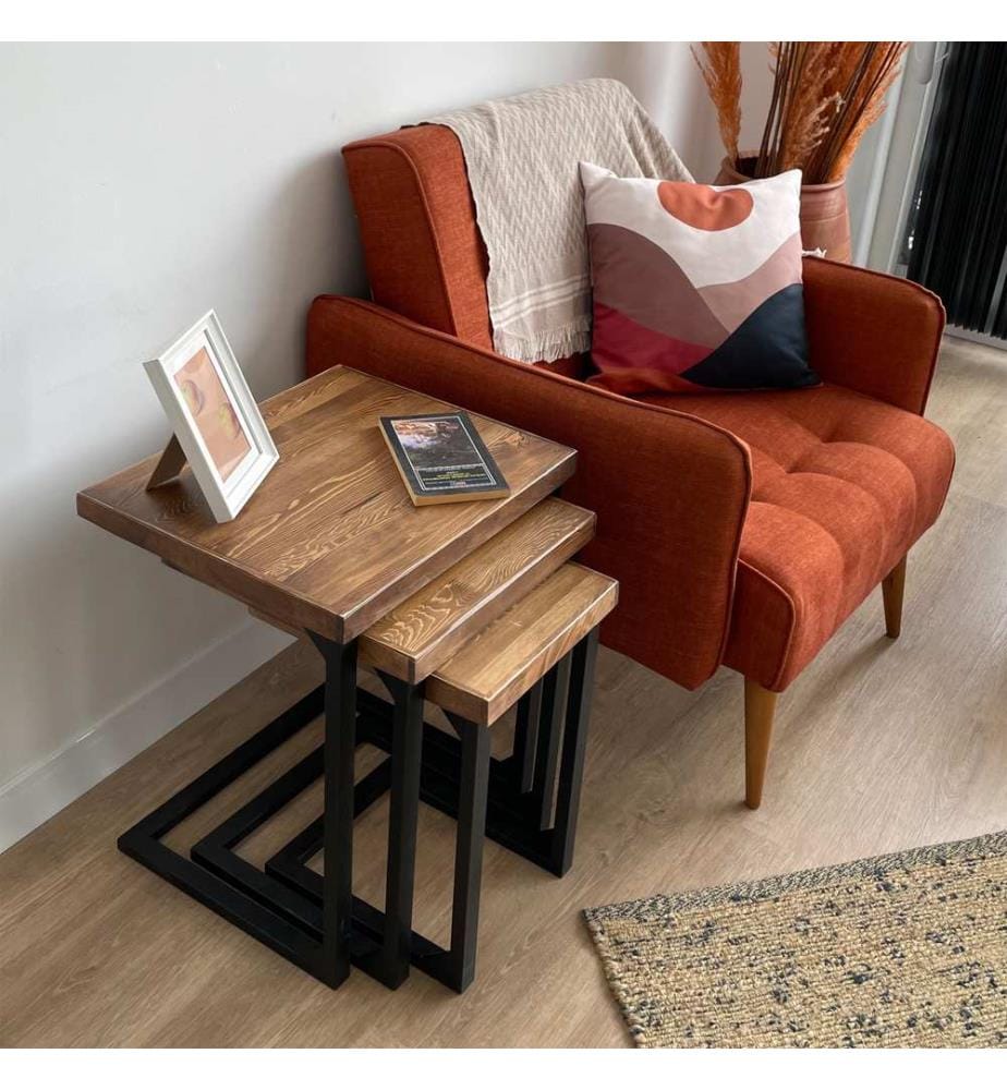Lot de 3 tables d'appoint Rørvig en bois de pin teinté