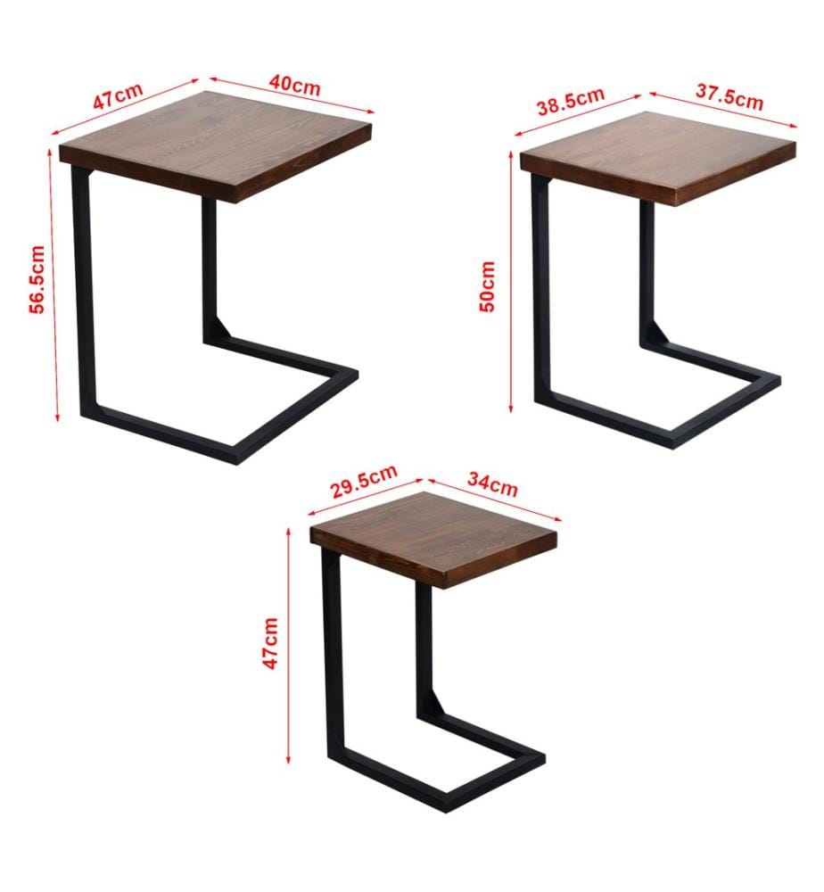 Lot de 3 tables d'appoint Rørvig en bois de pin teinté