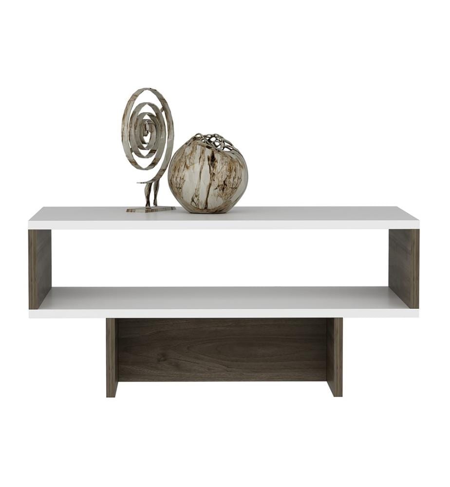 Table basse Mjölby 36,4 x 80 x 45 cm, blanc et noyer