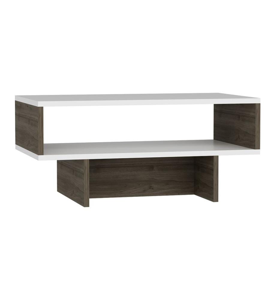 Table basse Mjölby 36,4 x 80 x 45 cm, blanc et noyer