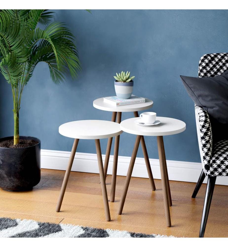 Lot de 3 tables d'appoint Hjørring, rondes, 49 x 34 cm, blanches