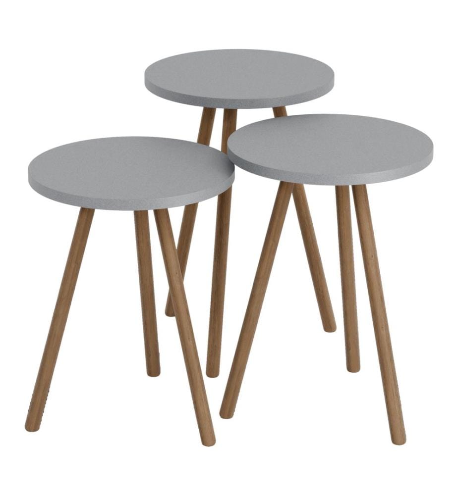 Lot de 3 tables d'appoint Hjørring, rondes, 49 x 34 cm, grises