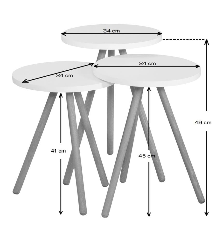 Lot de 3 tables d'appoint Hjørring, rondes, 49 x 34 cm, grises