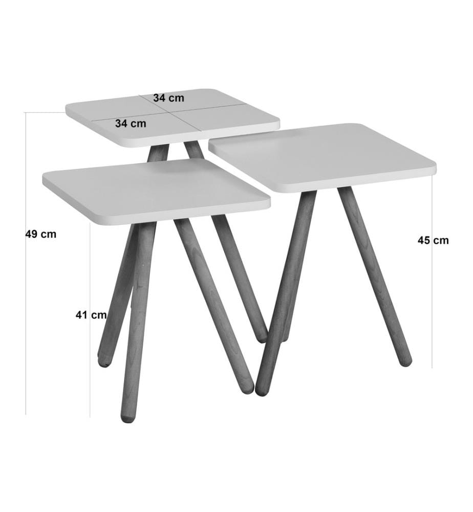 Beistelltisch Set Hobro im 3er Set Quadratisch 49x34x34 cm