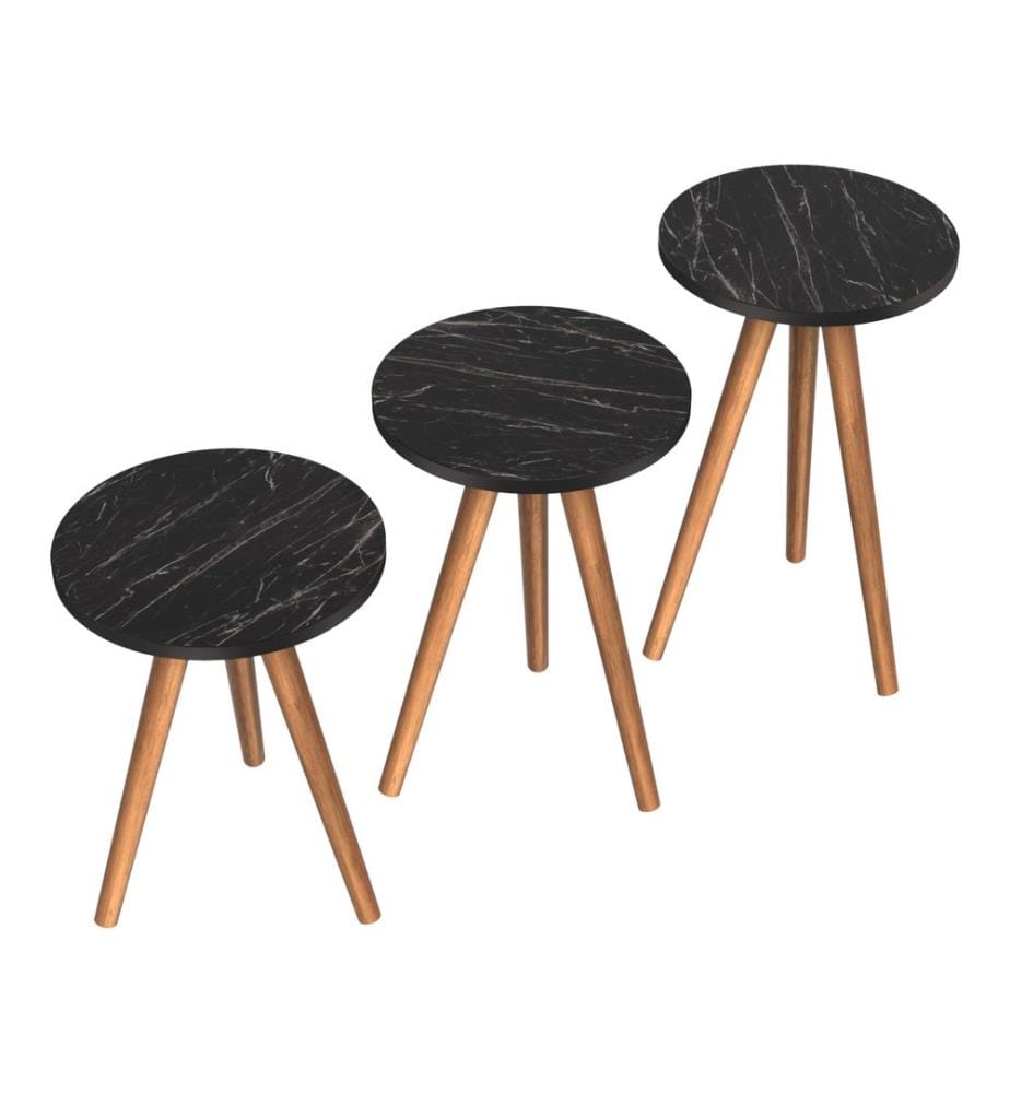 Lot de 3 tables d'appoint Snede, aspect marbre noir