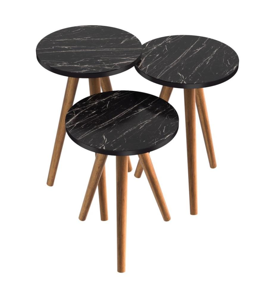 Lot de 3 tables d'appoint Snede, aspect marbre noir