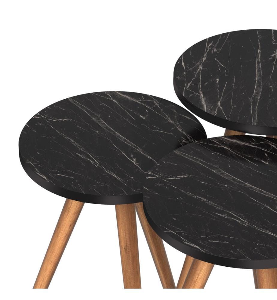 Lot de 3 tables d'appoint Snede, aspect marbre noir