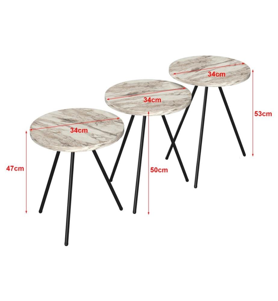 Ensemble de 3 tables gigognes Ølgod, aspect marbre blanc