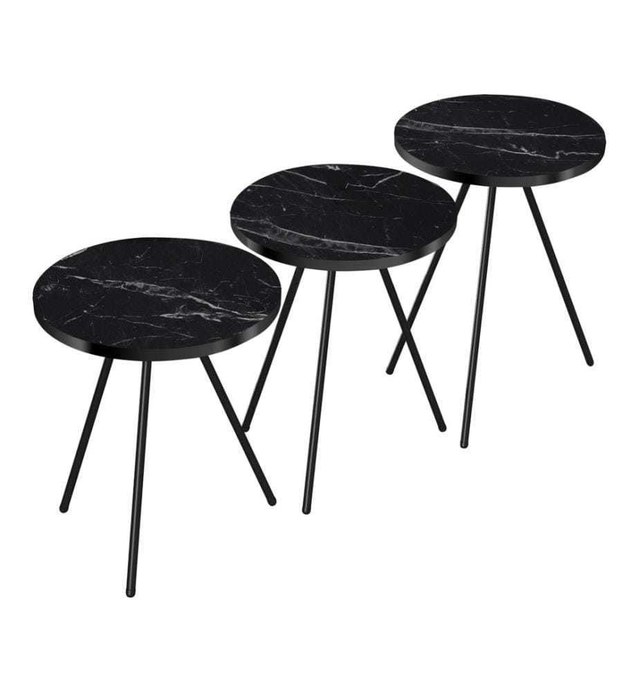 Satztisch Ølgod 3er Set Marmoroptik Schwarz