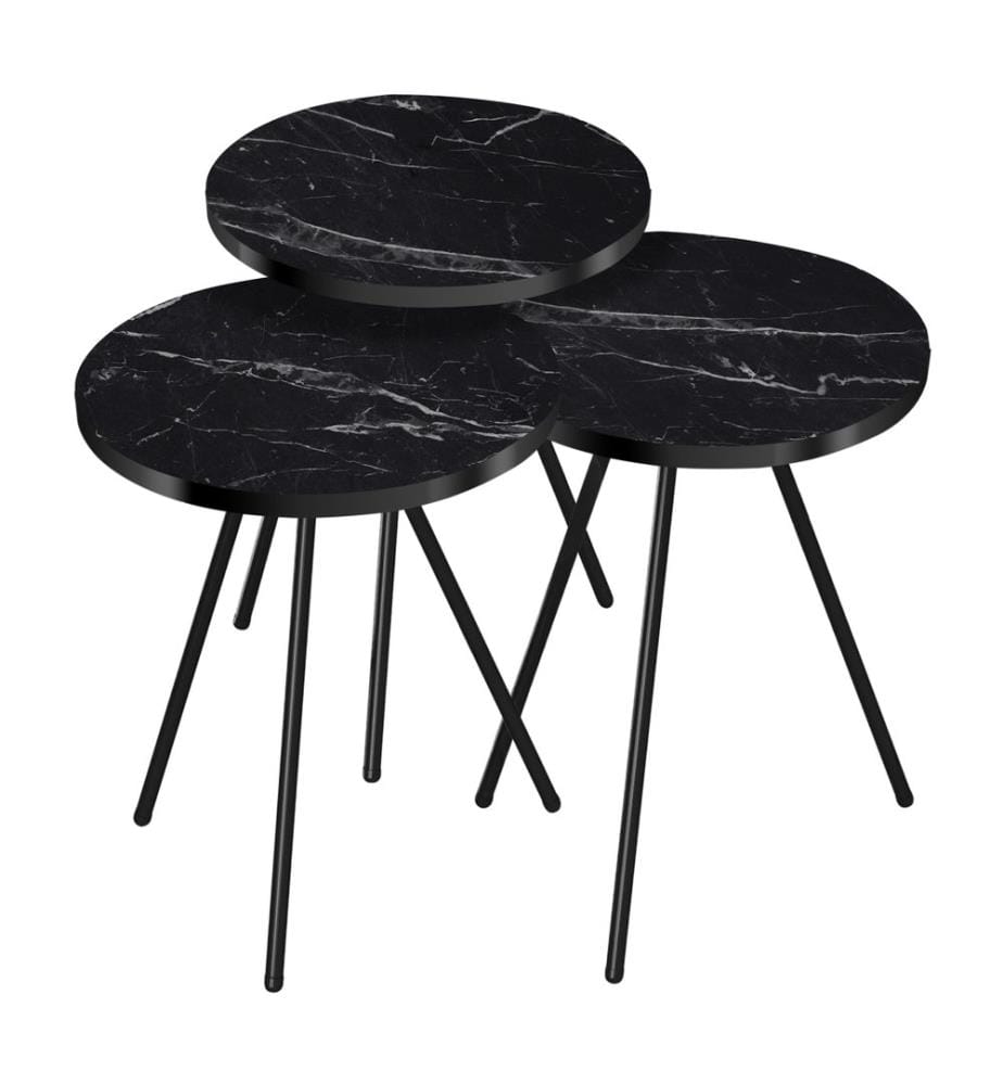 Satztisch Ølgod 3er Set Marmoroptik Schwarz