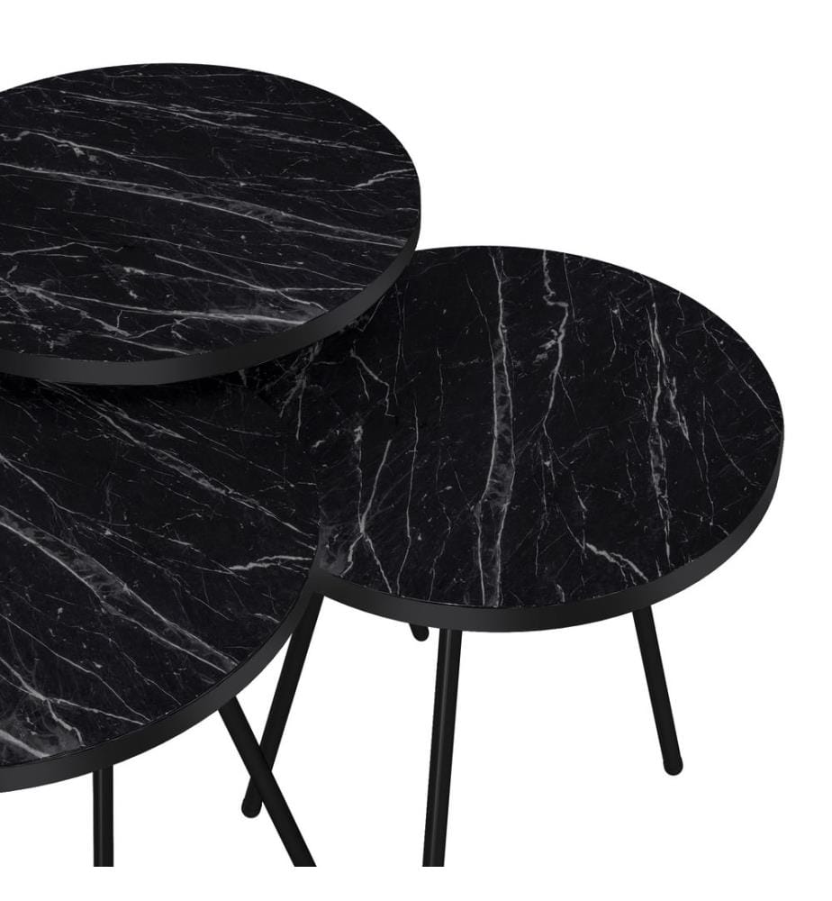 Satztisch Ølgod 3er Set Marmoroptik Schwarz