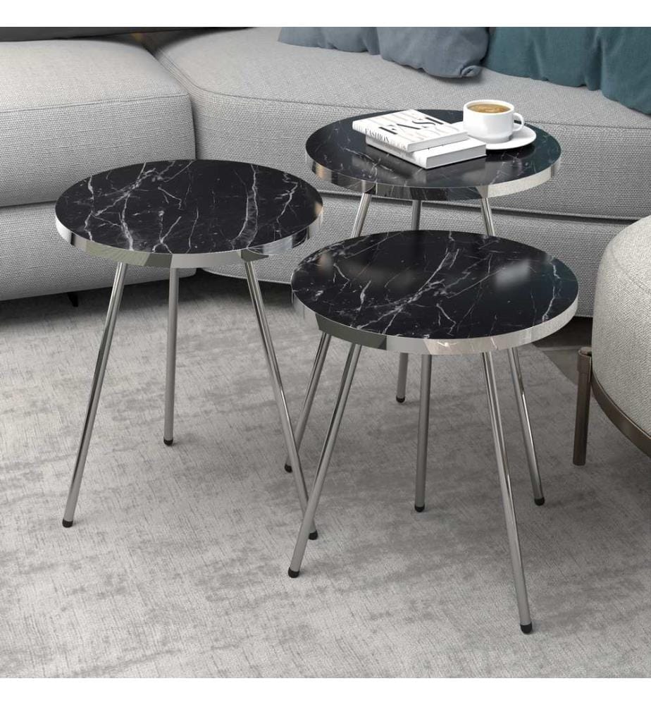 Ensemble de 3 tables gigognes Sakskøbing, aspect marbre noir