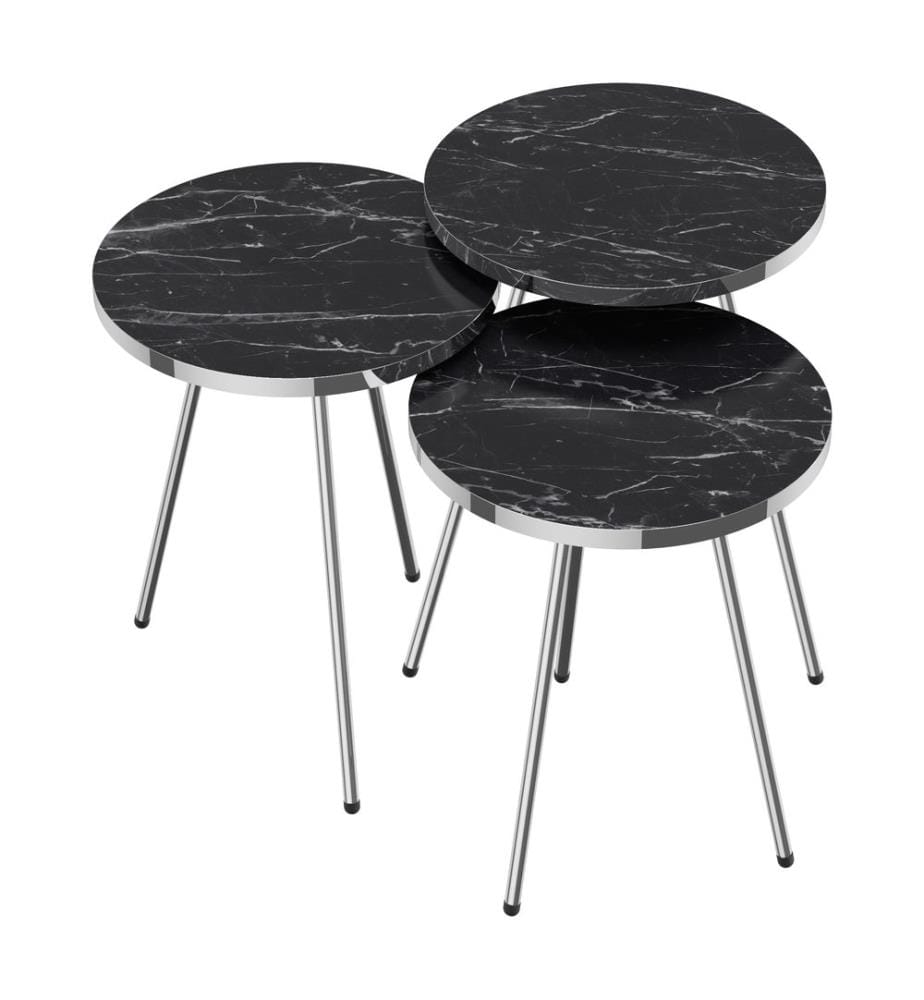 Ensemble de 3 tables gigognes Sakskøbing, aspect marbre noir