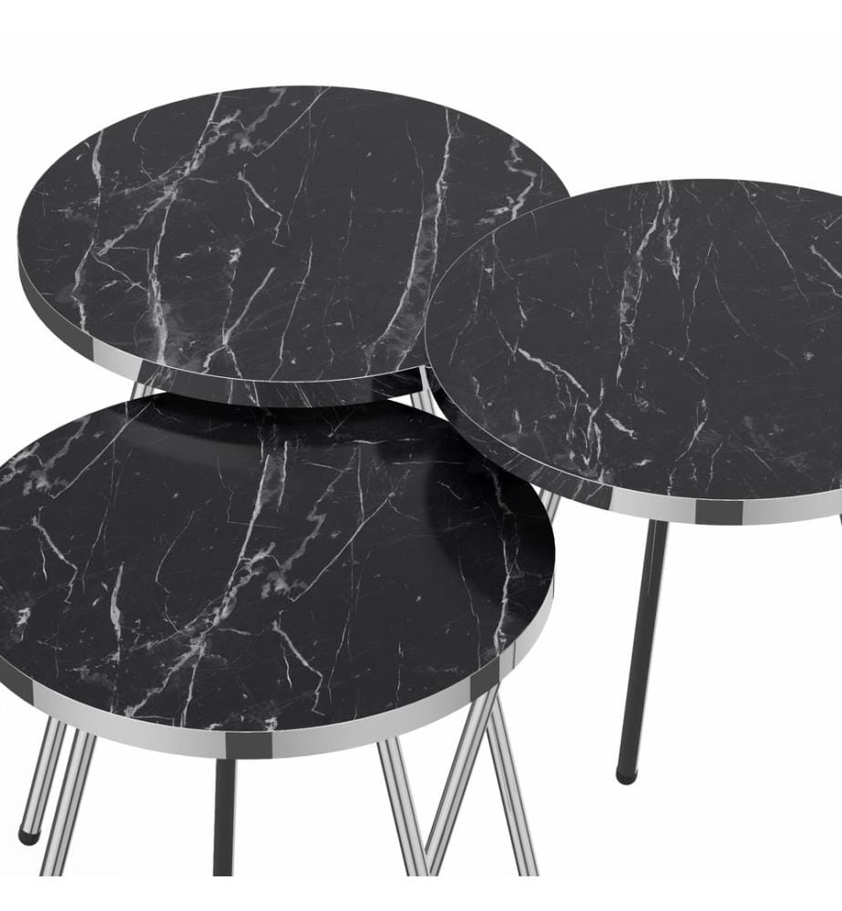 Ensemble de 3 tables gigognes Sakskøbing, aspect marbre noir