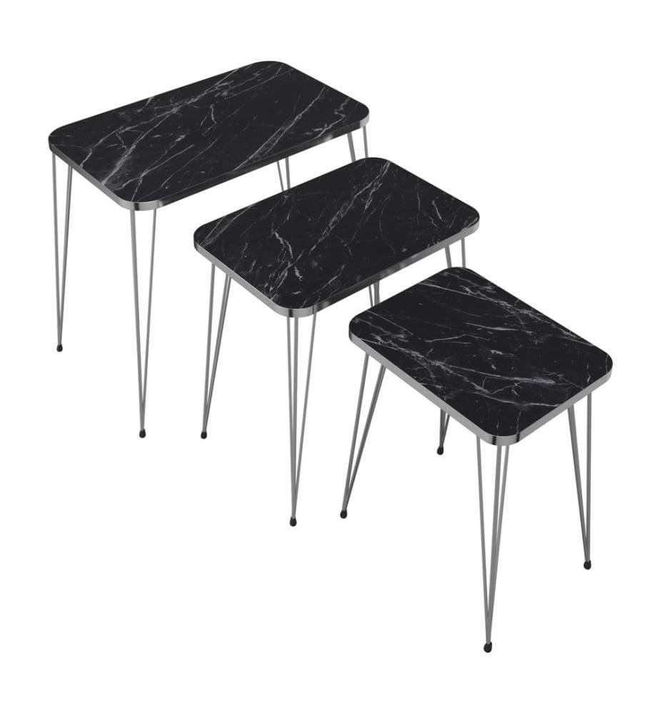 Ensemble de 3 tables gigognes Samsø, aspect marbre noir