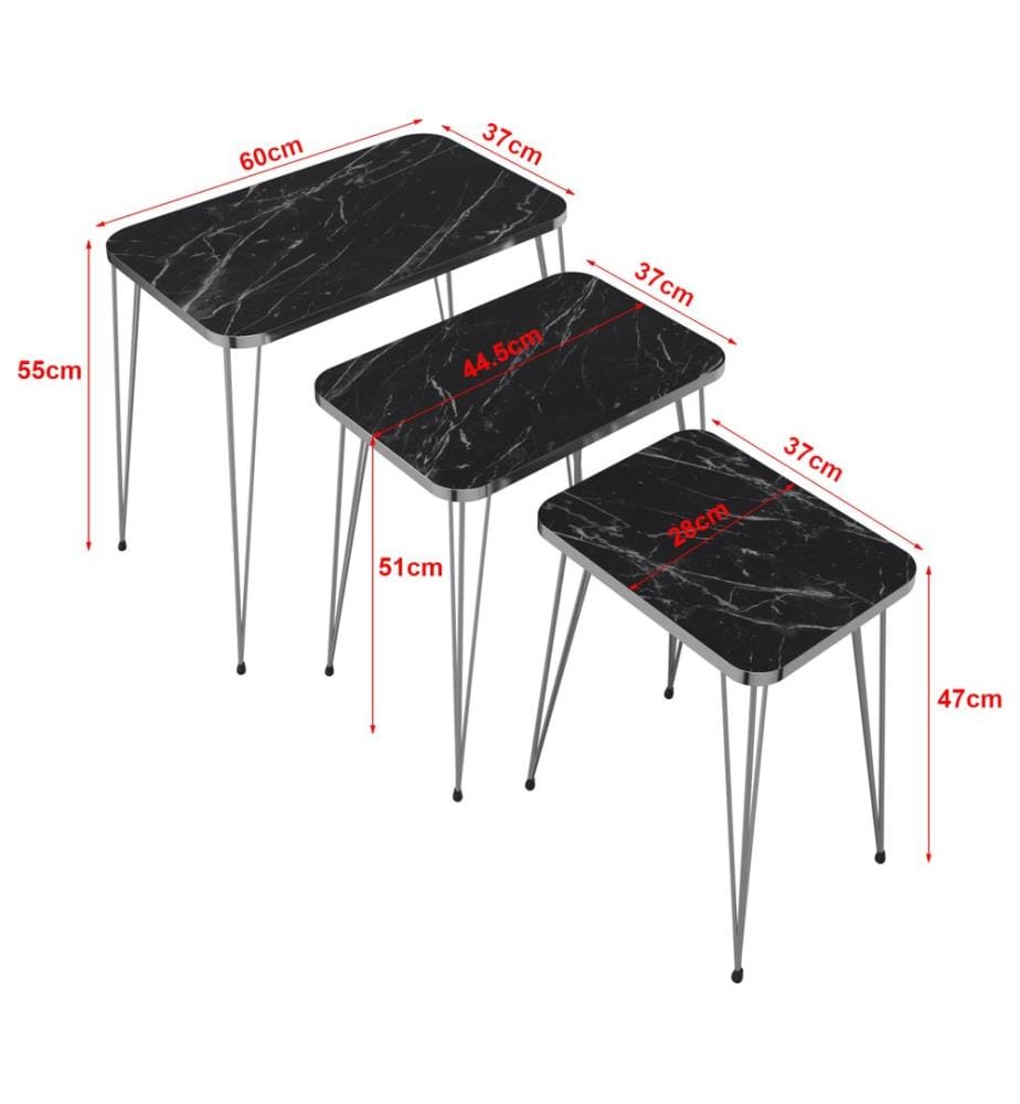 Ensemble de 3 tables gigognes Samsø, aspect marbre noir