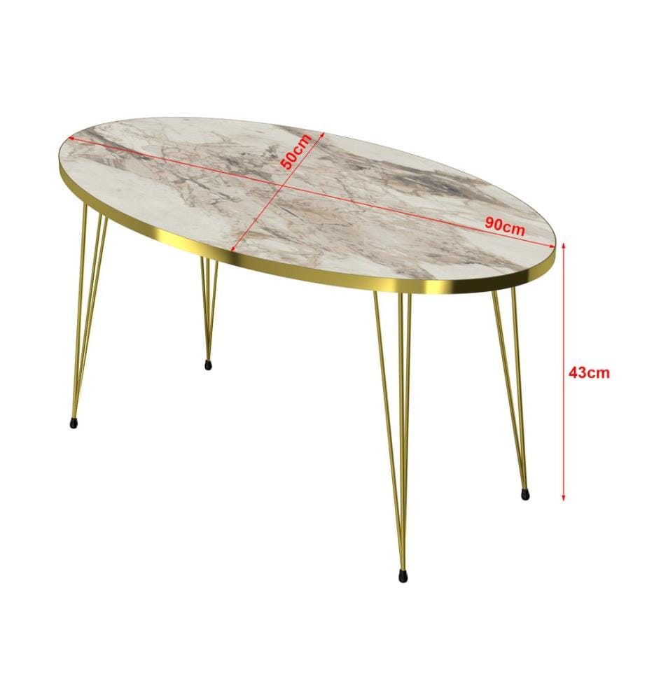 Table basse Skævinge 43 x 90 x 50 cm, blanc marbre et doré